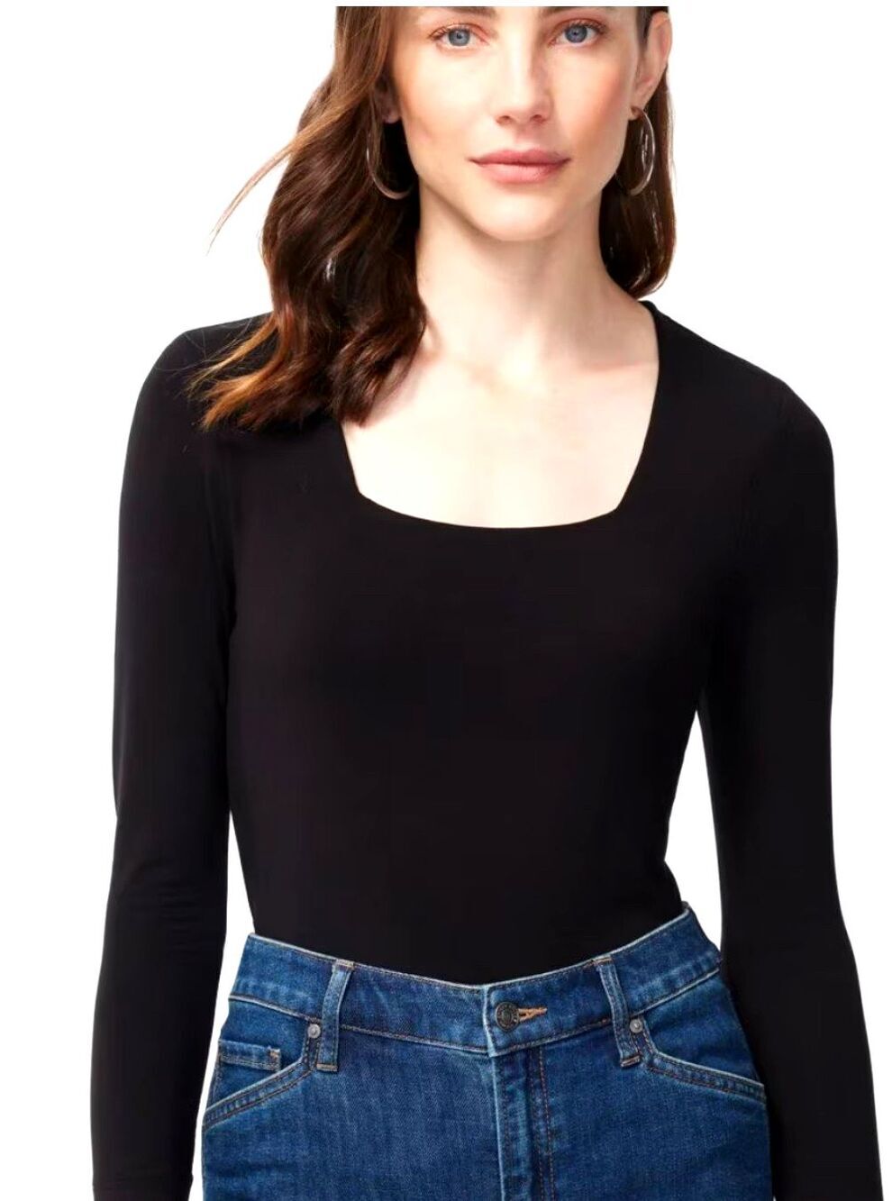Chicos Touch Of Cool Womens Square Neck Tee Black XL Size 3 Soft Comfort 1211E